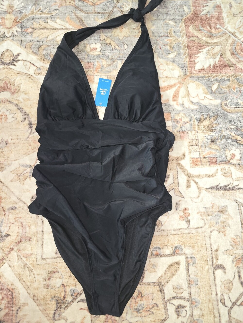 Cupshe Black Halter Ruched One-Piece Swimsuit